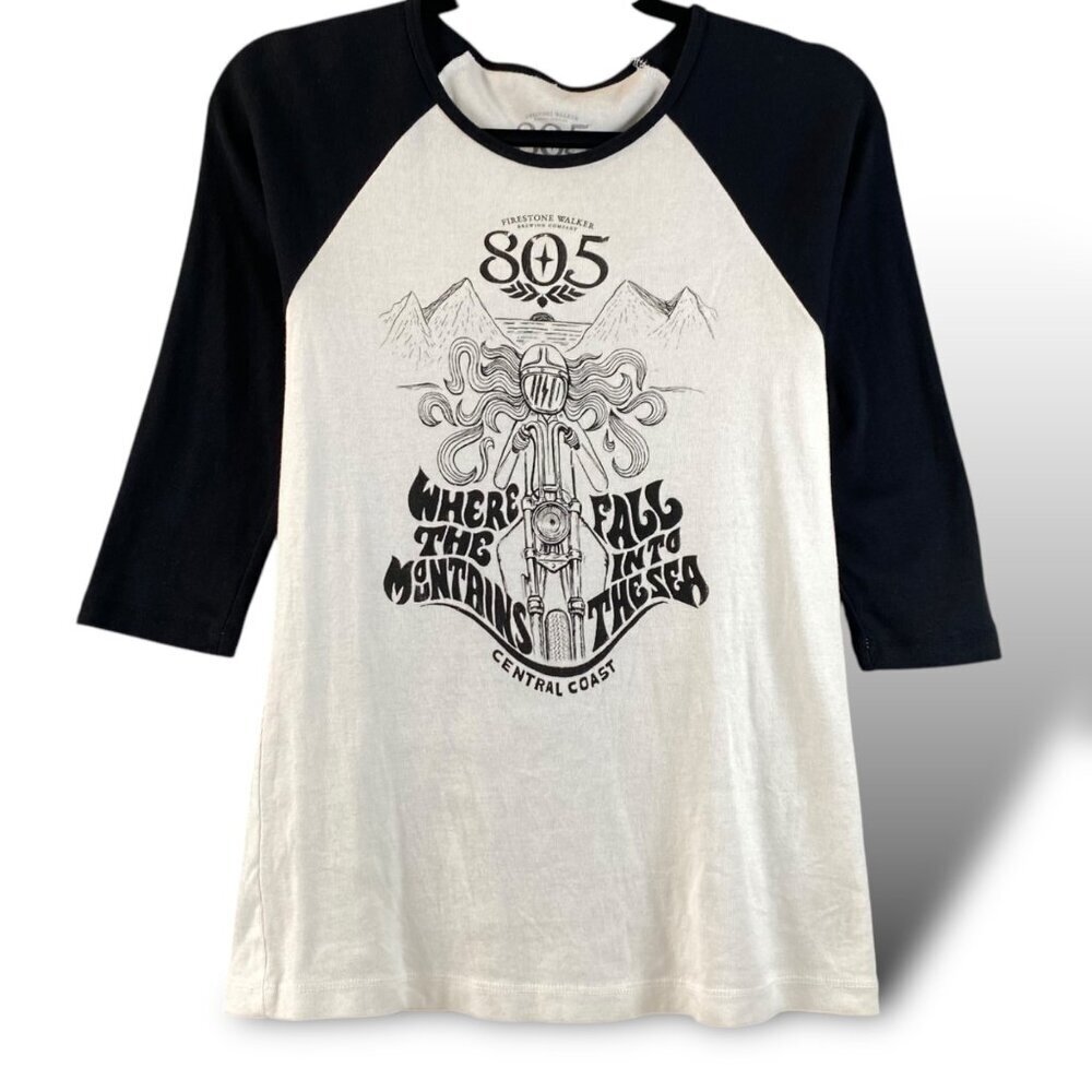 Firestone Walker Brewing Co. 805 Shirt Womens Sz M Black/White Raglan Tee